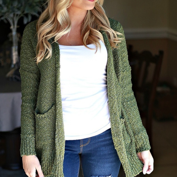 OLIVE CARDIGAN WITH POCKETS - Picture 2 of 3